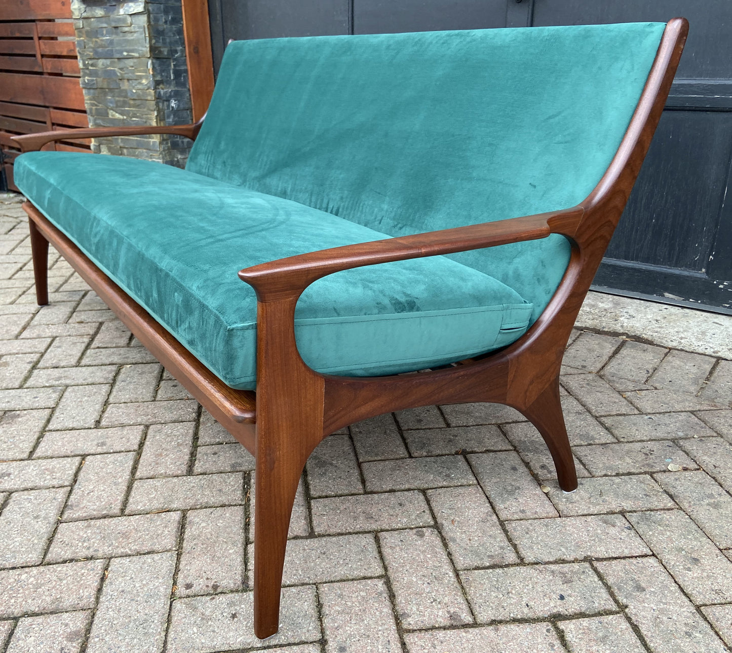 Choose fabric! REFINISHED Mid-Century Modern Teak Loveseat & Lounge Chair by R.Huber