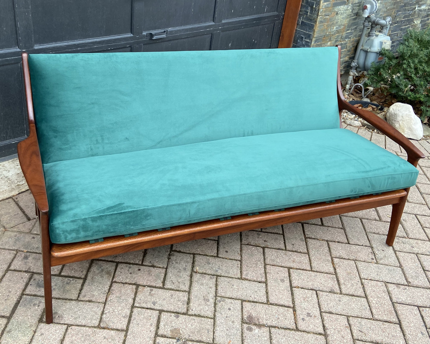 Choose fabric! REFINISHED Mid-Century Modern Teak Loveseat & Lounge Chair by R.Huber