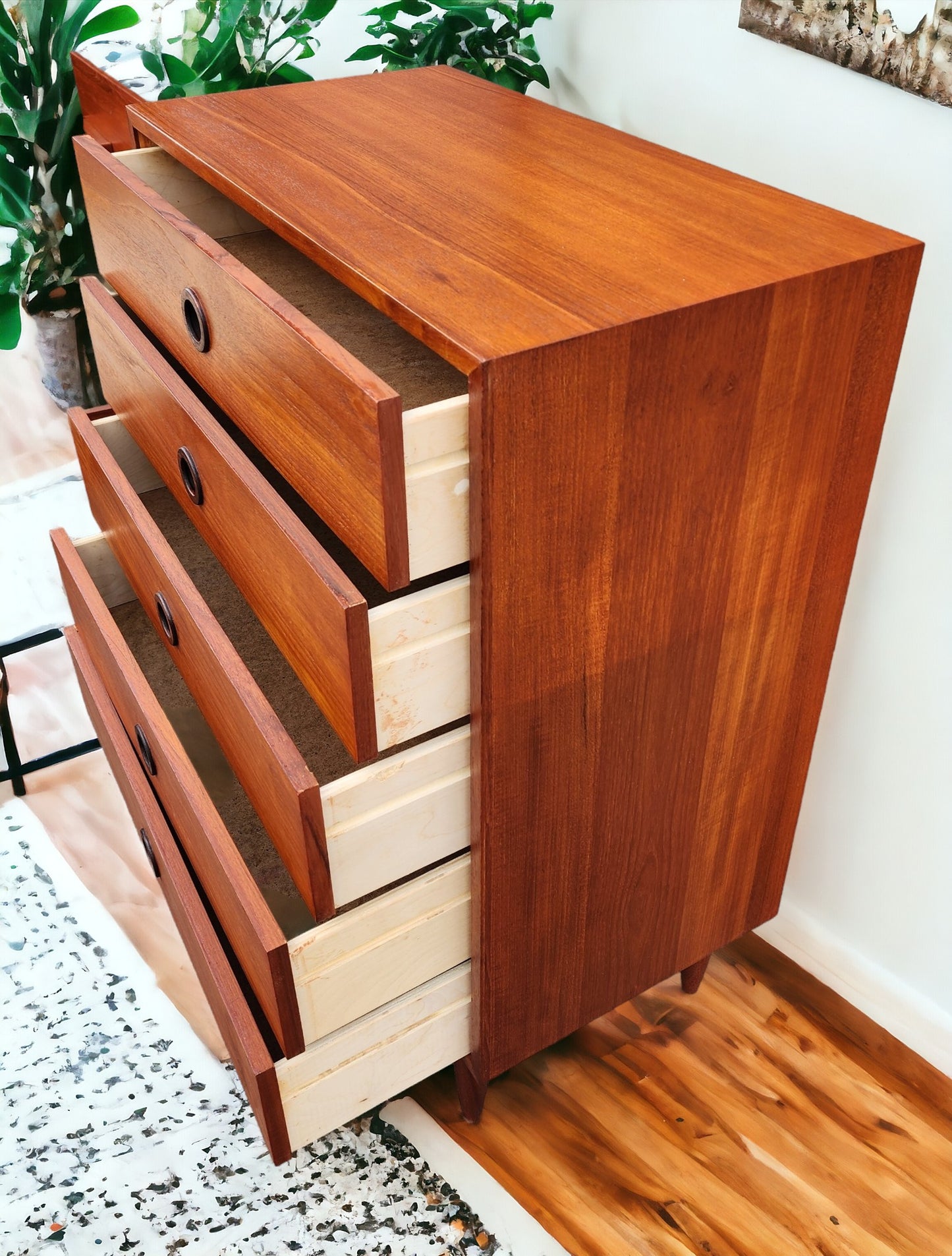 REFINISHED Mid Century Modern Teak Bedroom set (Queen Bed w Nightstands & 2 Dressers)