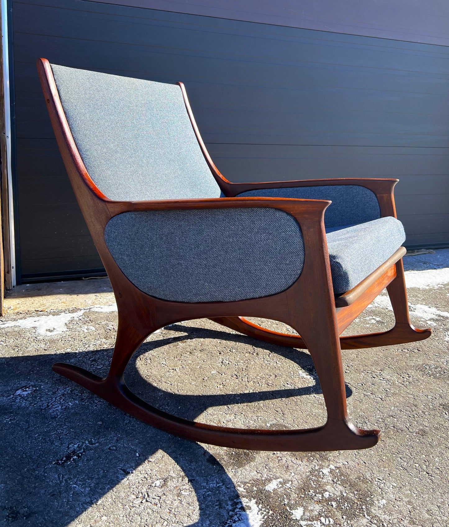 REFINISHED Mid-Century Modern Teak Rocking Chair by R.Huber