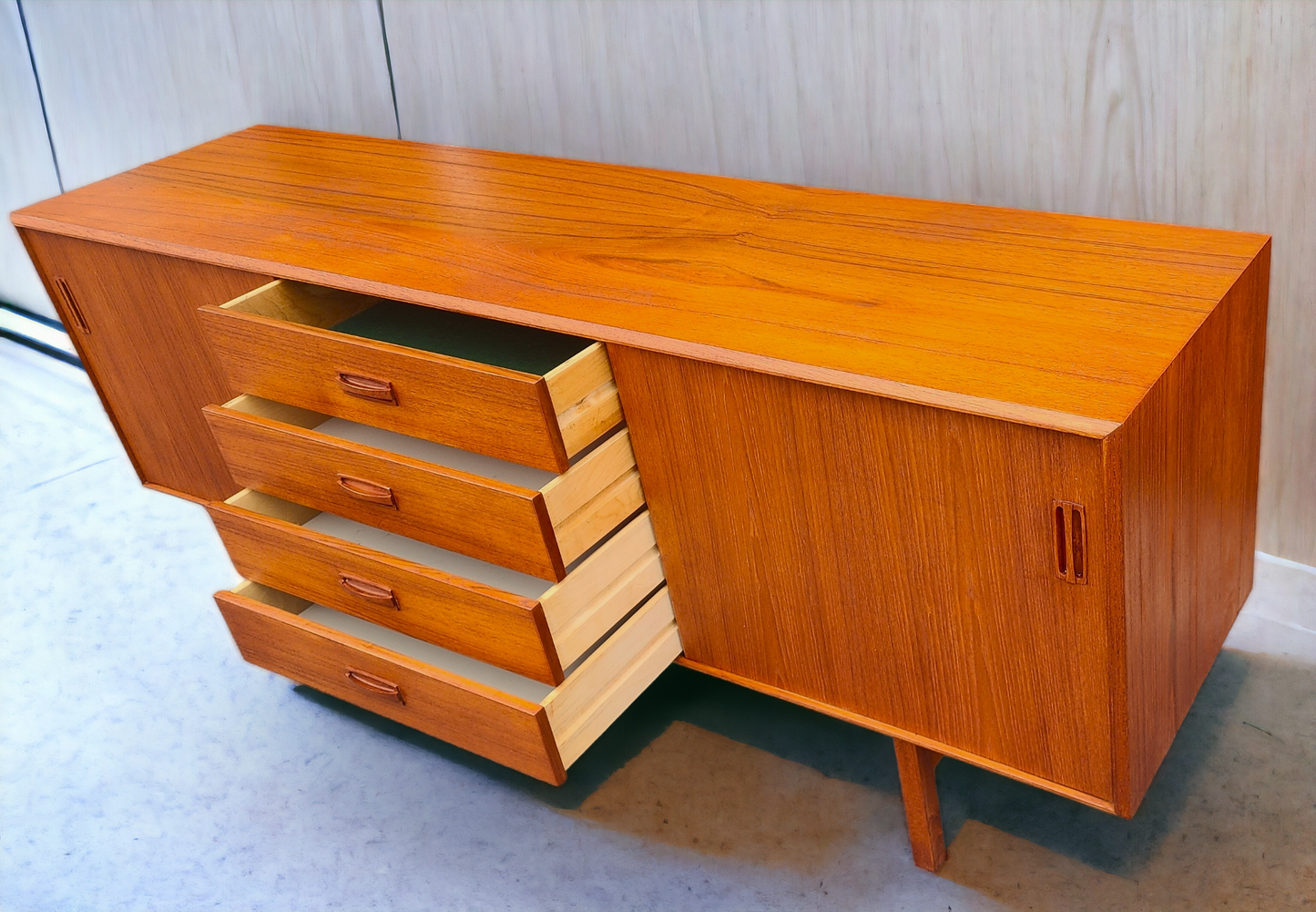 REFINISHED Mid Century Modern Teak Sideboard Credenza 72"