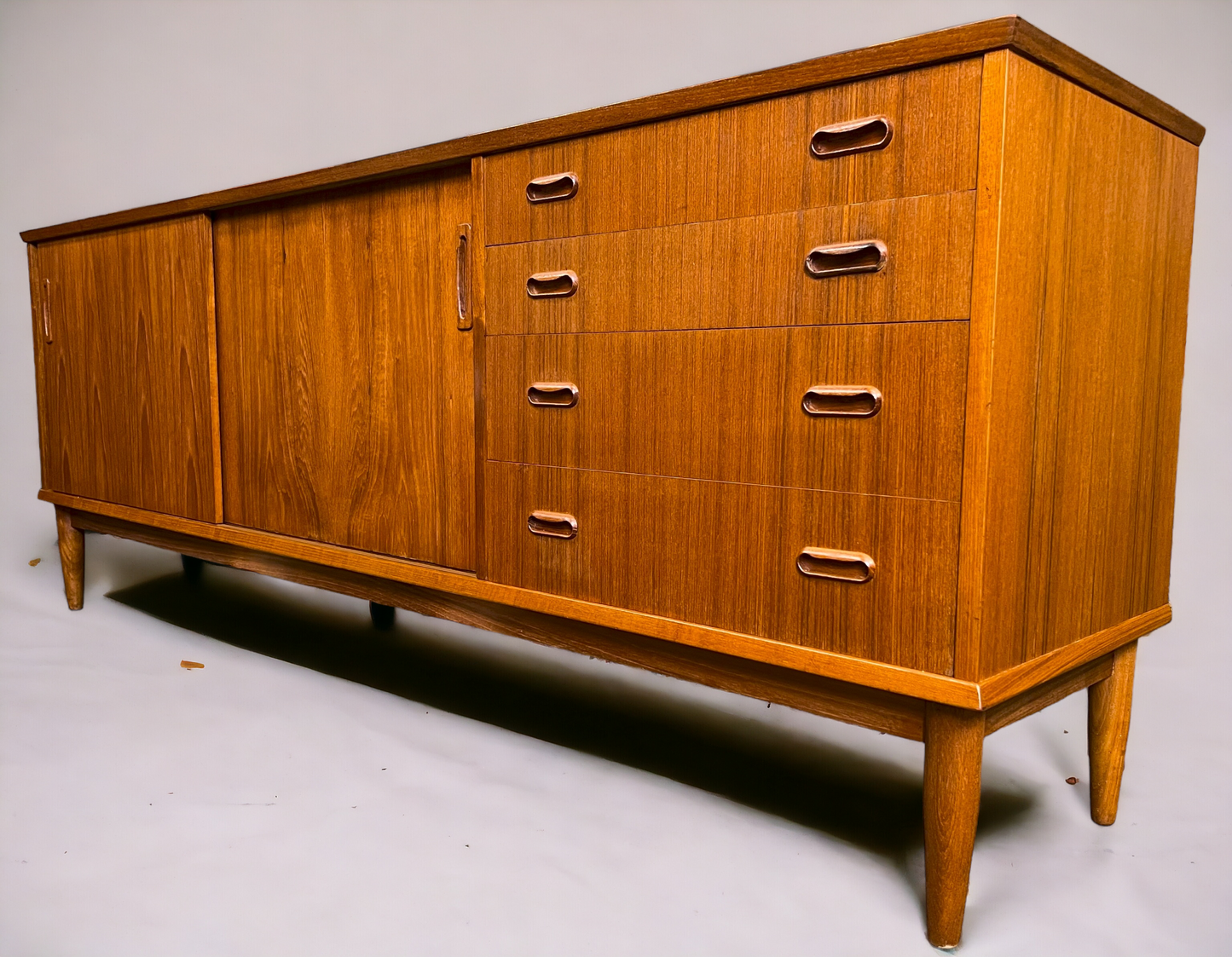 REFINISHED Mid Century Teak Sideboard Credenza Buffet 79"