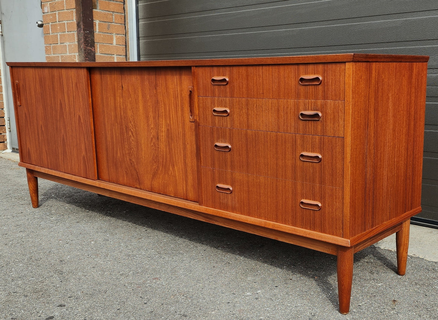 REFINISHED Mid Century Teak Sideboard Credenza Buffet 79"