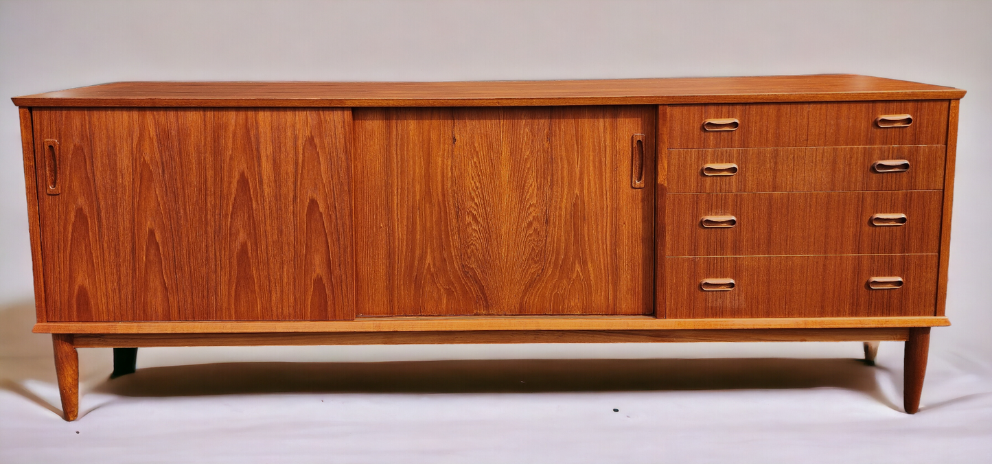 REFINISHED Mid Century Teak Sideboard Credenza Buffet 79"