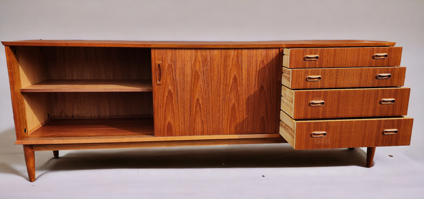 REFINISHED Mid Century Teak Sideboard Credenza Buffet 79"