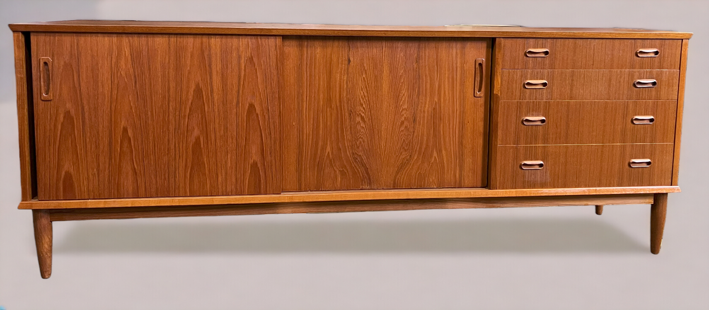 REFINISHED Mid Century Teak Sideboard Credenza Buffet 79"