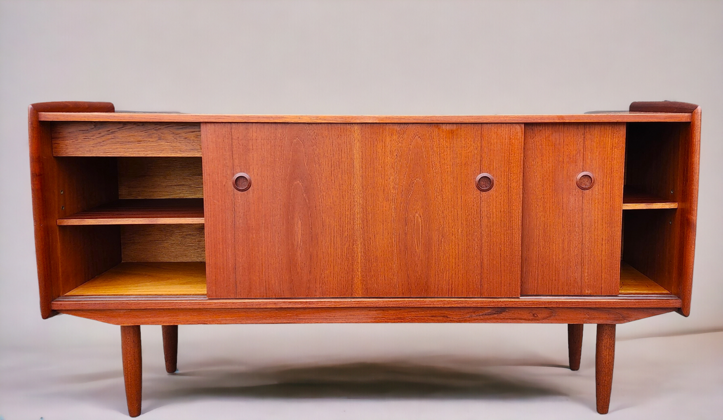 REFINISHED Mid Century Teak Sideboard Buffet TV Media Console by R.Huber 60" narrow