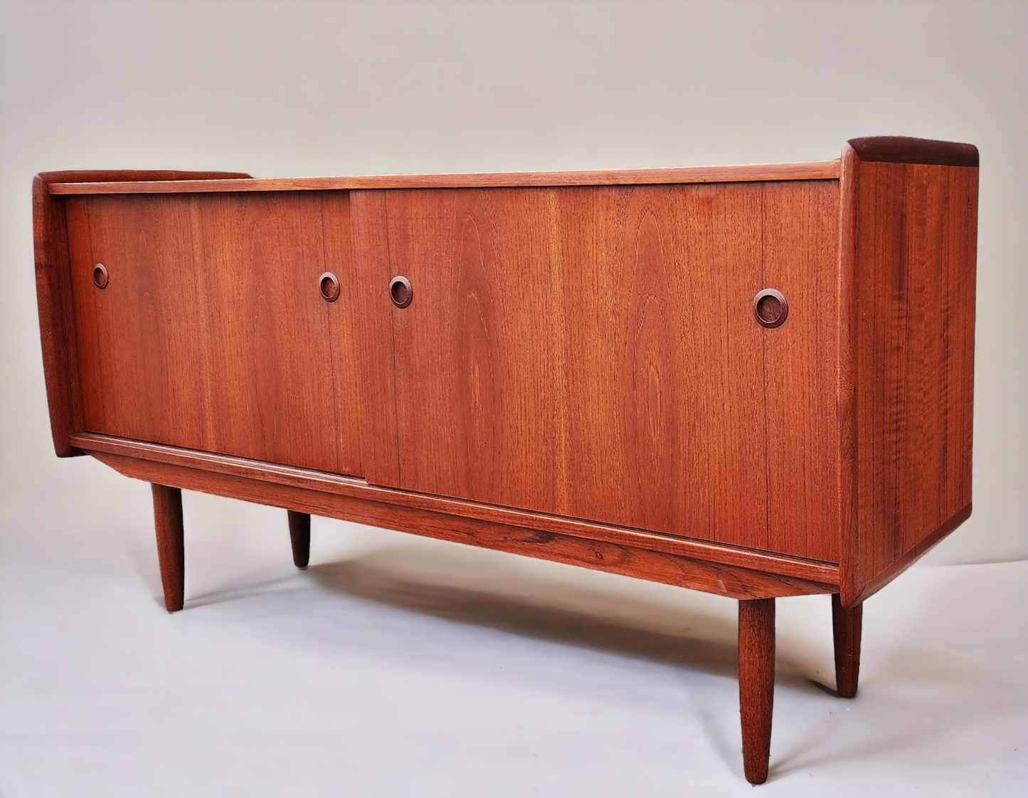 REFINISHED Mid Century Teak Sideboard Buffet TV Media Console by R.Huber 60" narrow