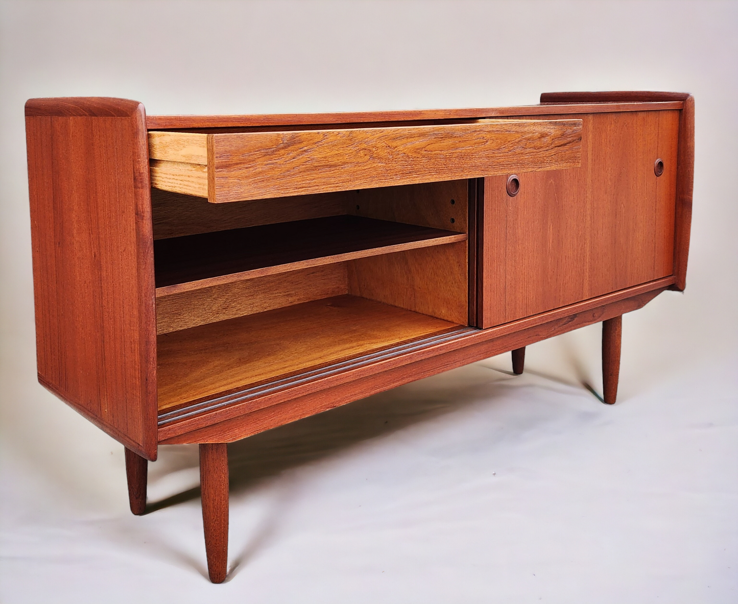 REFINISHED Mid Century Teak Sideboard Buffet TV Media Console by R.Huber 60" narrow