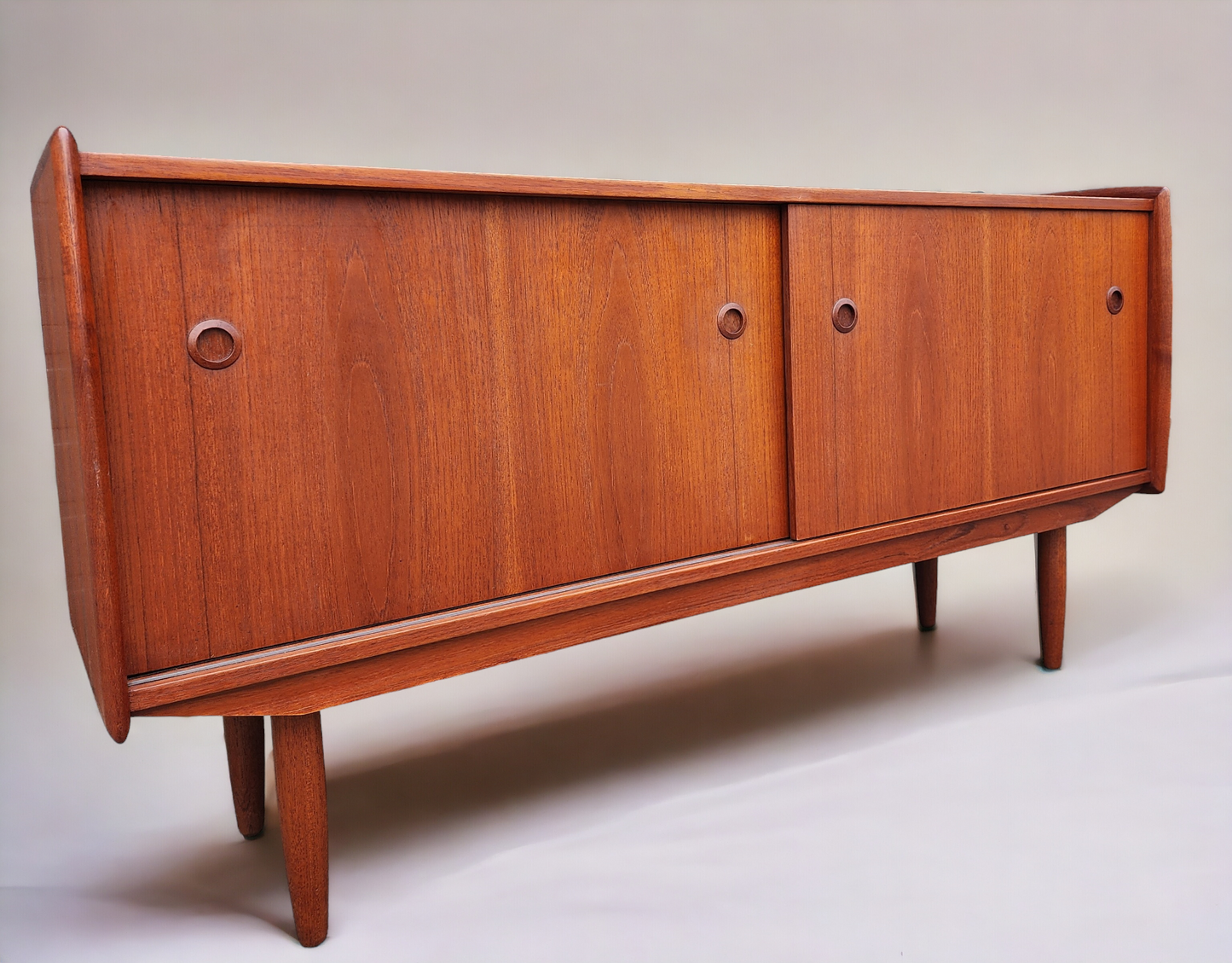 REFINISHED Mid Century Teak Sideboard Buffet TV Media Console by R.Huber 60" narrow