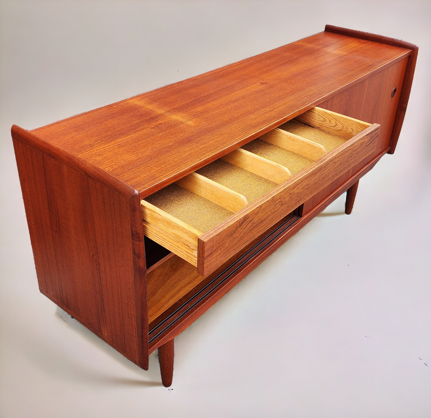 REFINISHED Mid Century Teak Sideboard Buffet TV Media Console by R.Huber 60" narrow