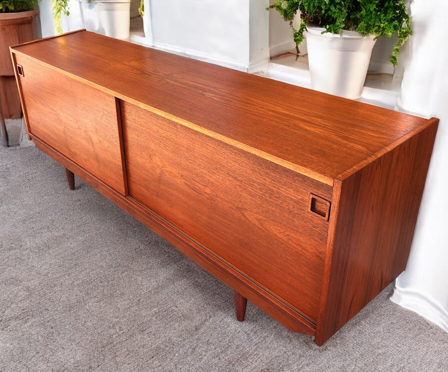 REFINISHED Danish Mid Century Modern Teak Sideboard Buffet 72"