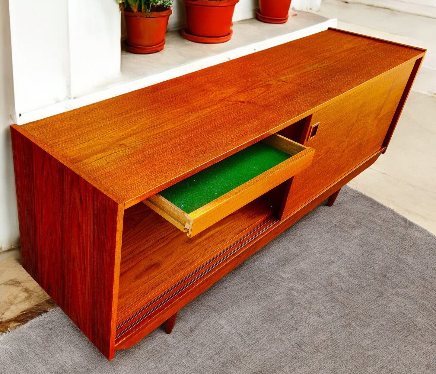 REFINISHED Danish Mid Century Modern Teak Sideboard Buffet 72"