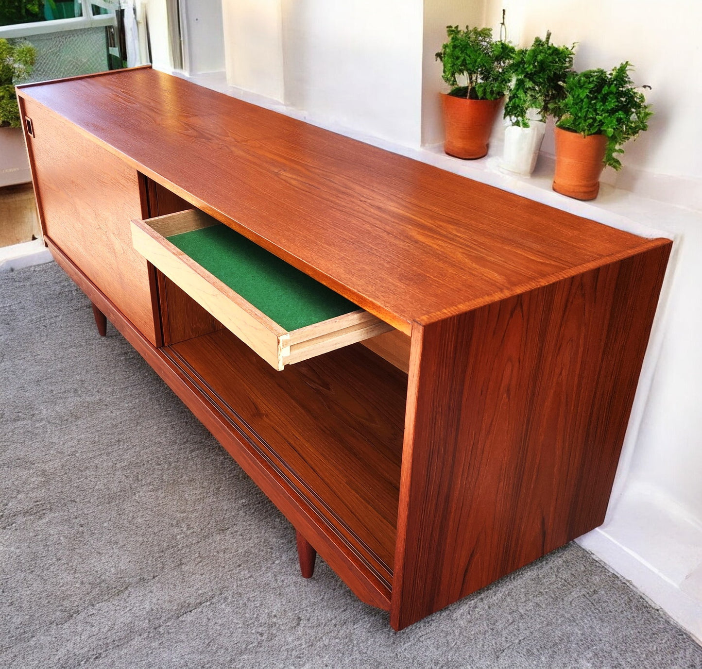 REFINISHED Danish Mid Century Modern Teak Sideboard Buffet 72"