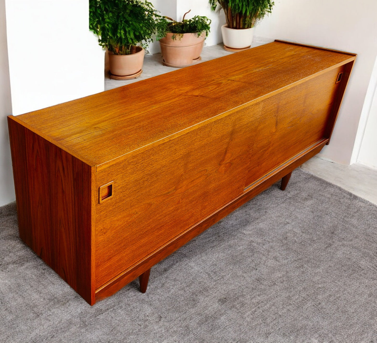 REFINISHED Danish Mid Century Modern Teak Sideboard Buffet 72"