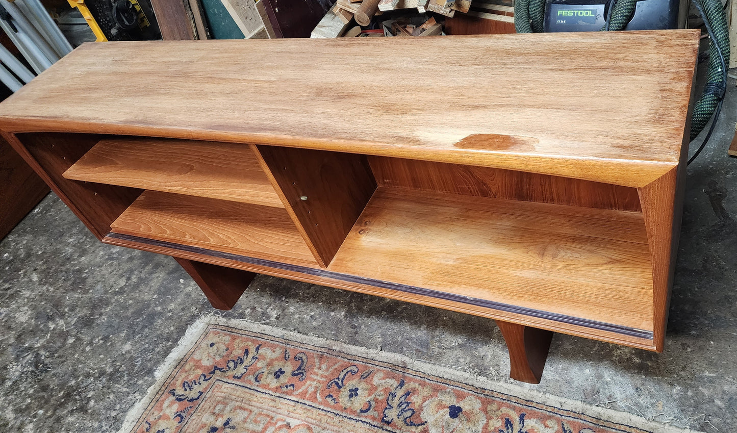 REFINISHED Mid Century Modern Teak Bookcase TV Media Console 5 ft
