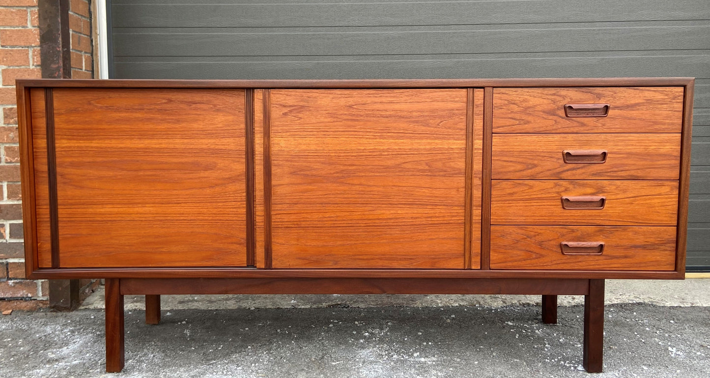 REFINISHED Mid Century Modern Teak Sideboard w Bar by RS Associates, 72"