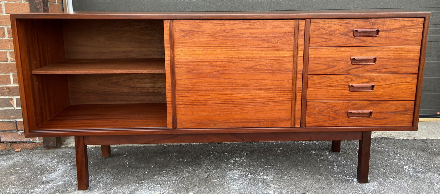 REFINISHED Mid Century Modern Teak Sideboard w Bar by RS Associates, 72"