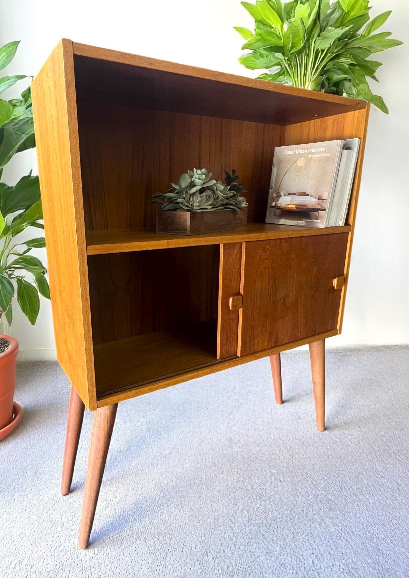 On Hold***RESTORED Mid Century Modern Teak Bookcase Display 31 5/8"