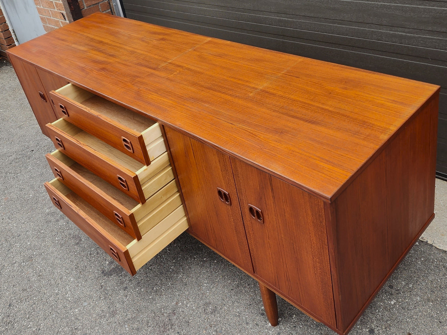 REFINISHED Danish Mid Century Modern Teak Credenza, Deep & Long 76"