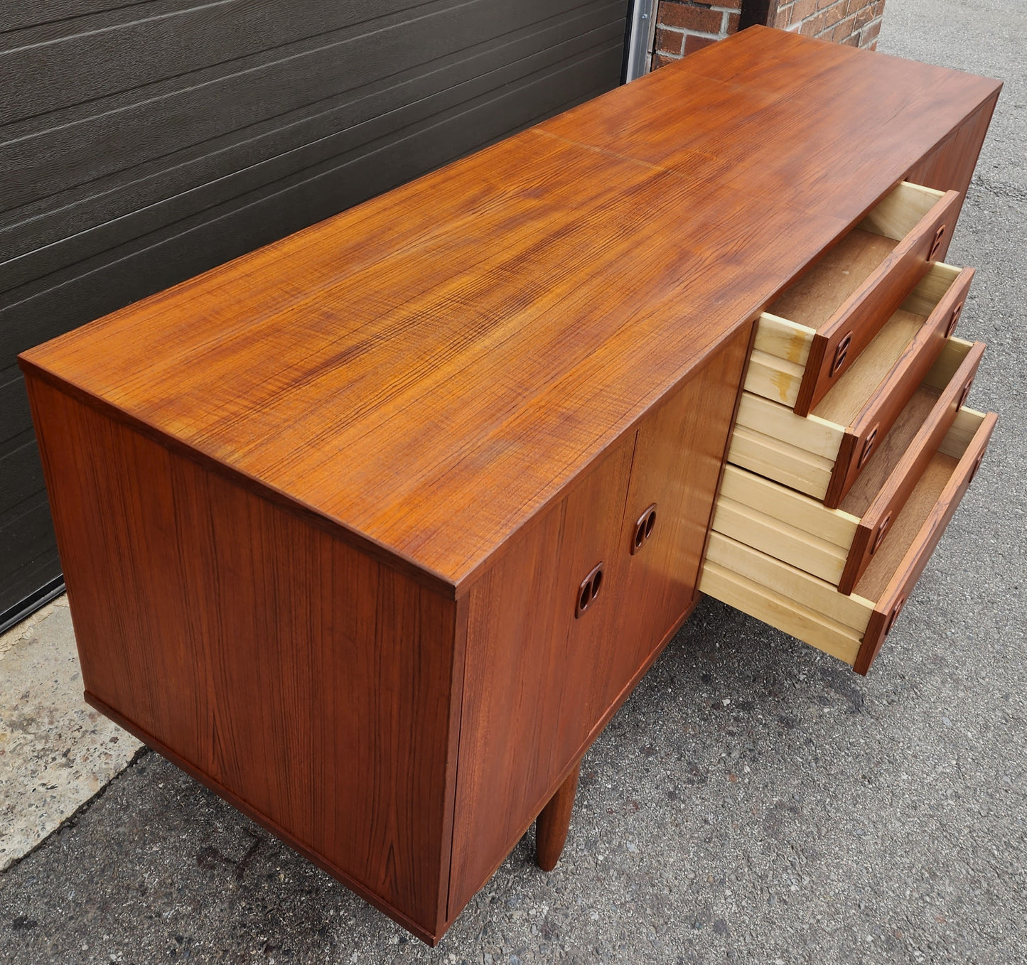 REFINISHED Danish Mid Century Modern Teak Credenza, Deep & Long 76"