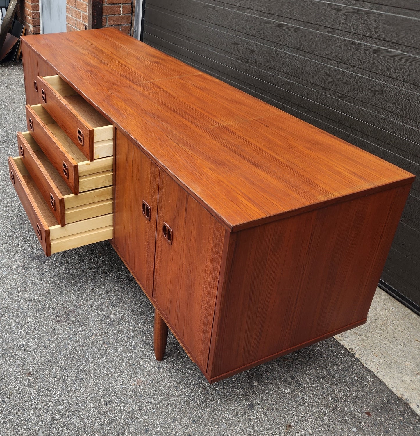 REFINISHED Danish Mid Century Modern Teak Credenza, Deep & Long 76"