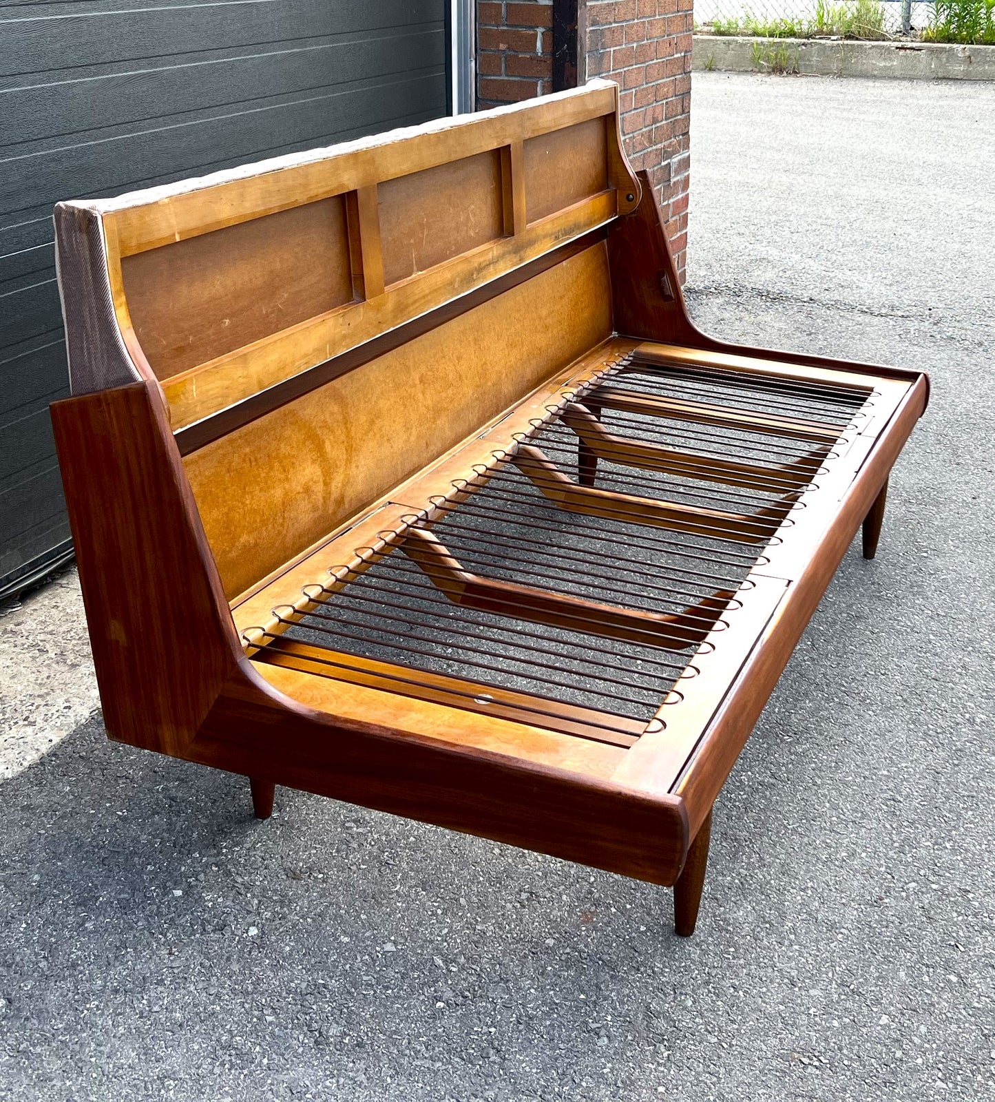 REFINISHED REUPHOLSTERED Mid Century Modern Teak Sofa - Bed
