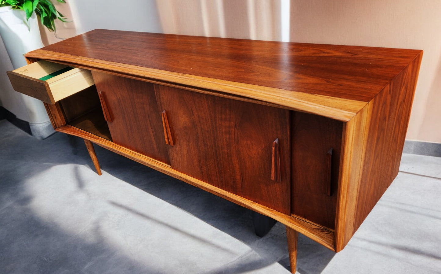 REFINISHED Mid Century Modern Walnut Sideboard by Deilcraft 68"