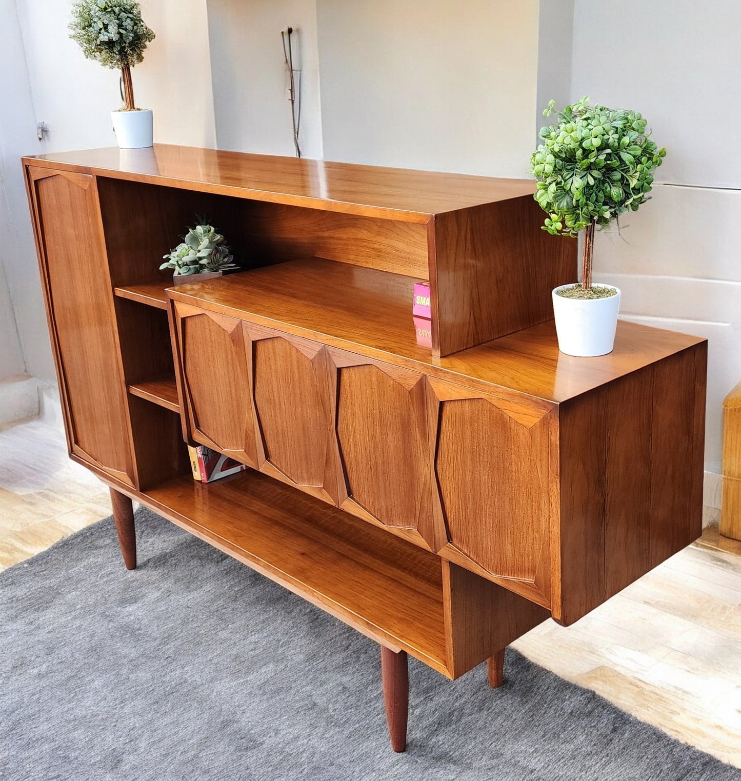 Sculptural Mid Century Modern Walnut Bar Cabinet 69"