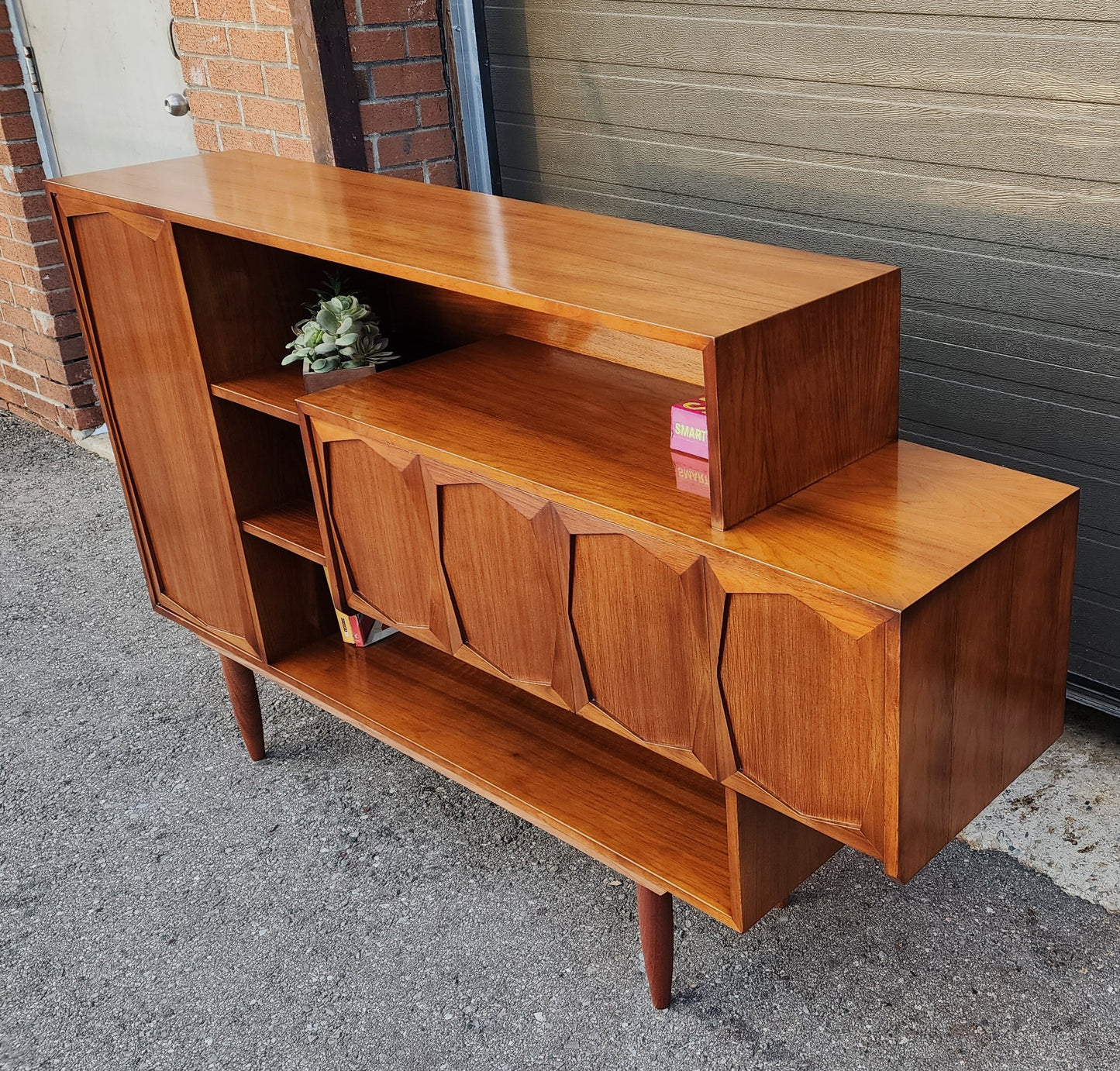 Sculptural Mid Century Modern Walnut Bar Cabinet 69"
