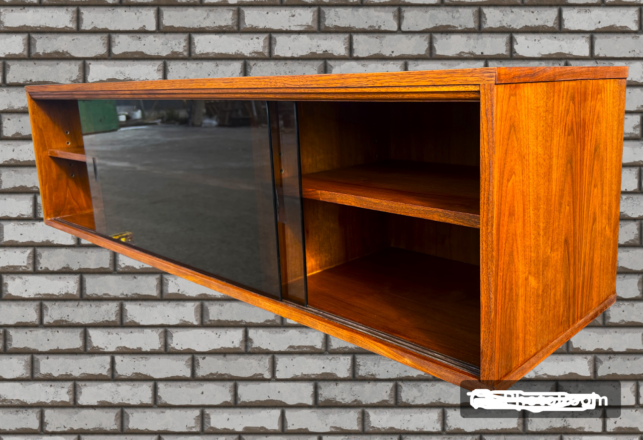 REFINISHED Mid Century Modern Walnut Wall Mounted Floating Cabinet 60"