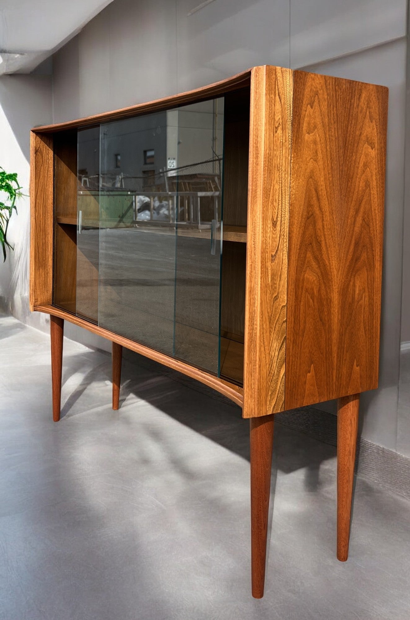 REFINISHED Mid Century Modern Walnut & Ash Bookcase 4 ft