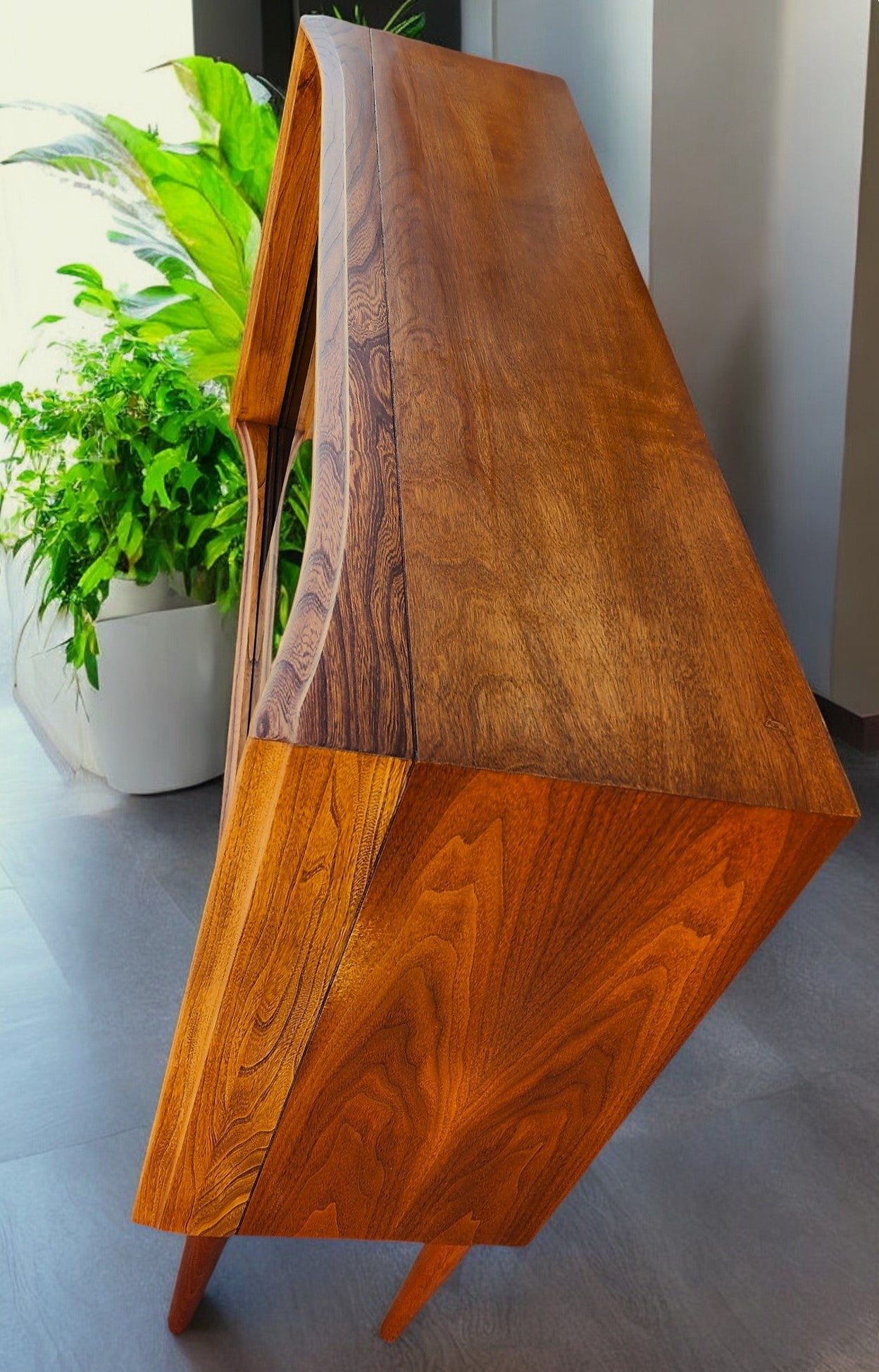 REFINISHED Mid Century Modern Walnut & Ash Bookcase 4 ft