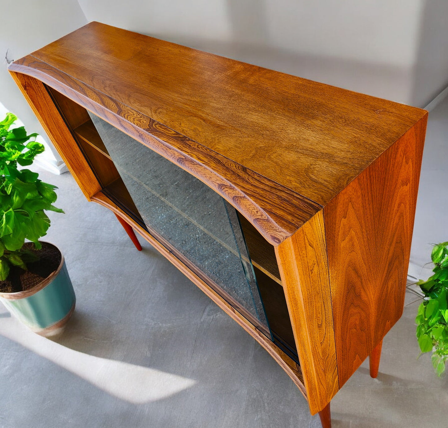 REFINISHED Mid Century Modern Walnut & Ash Bookcase 4 ft