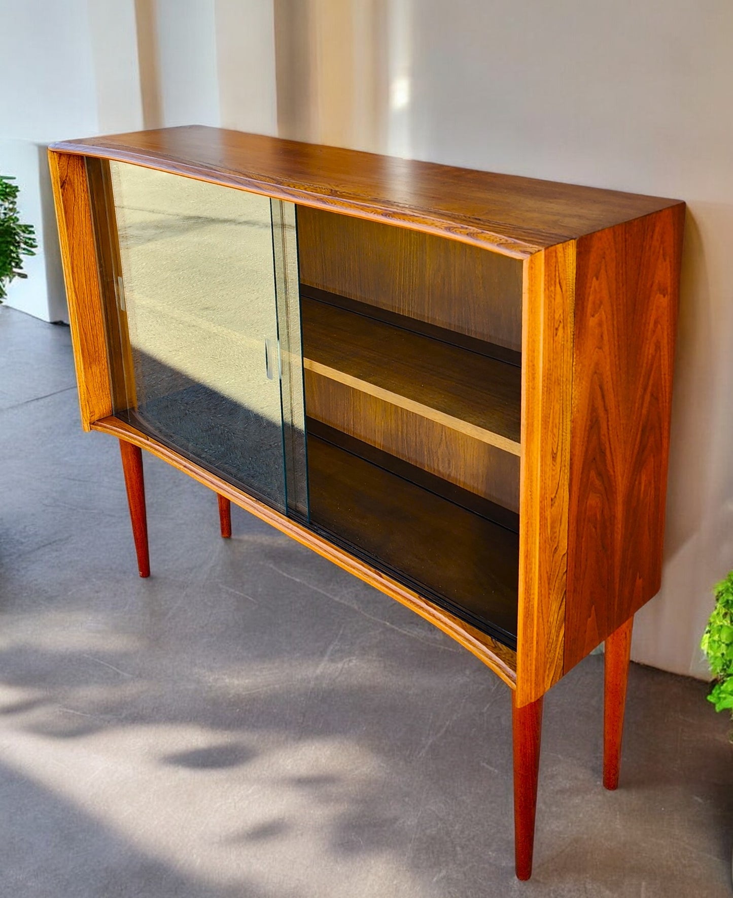 REFINISHED Mid Century Modern Walnut & Ash Bookcase 4 ft