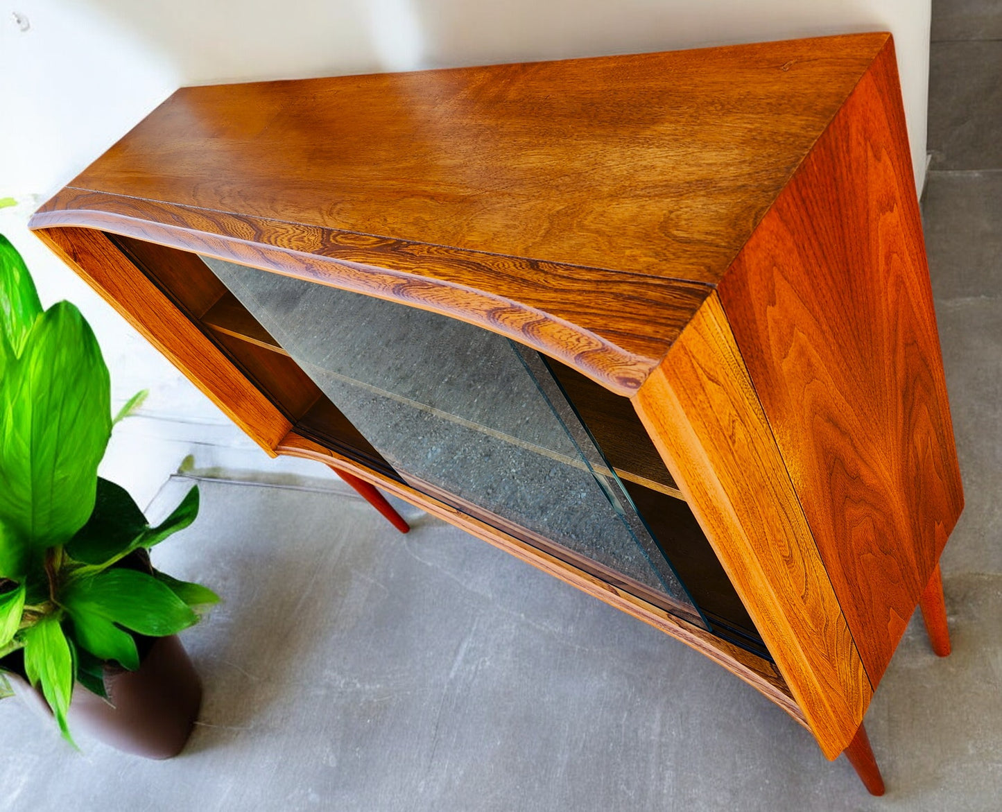 REFINISHED Mid Century Modern Walnut & Ash Bookcase 4 ft