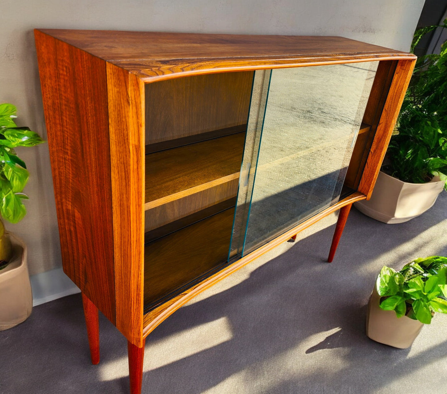 REFINISHED Mid Century Modern Walnut & Ash Bookcase 4 ft