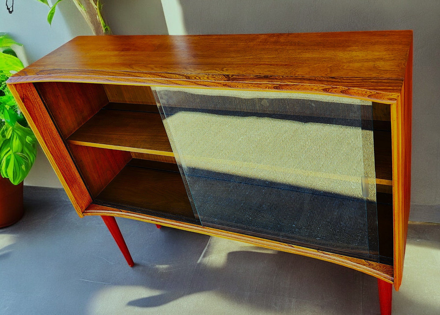REFINISHED Mid Century Modern Walnut & Ash Bookcase 4 ft