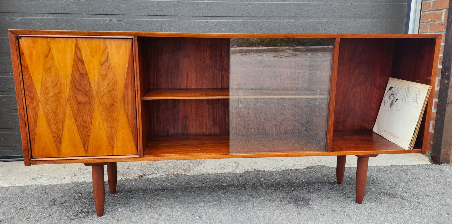 REFINISHED Mid Century Modern Walnut Display/ Bookcase/ Media TV Console 71"