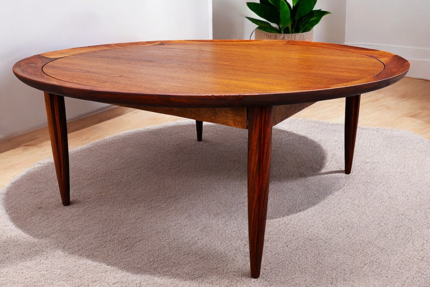 REFINISHED Mid Century Modern Walnut Round Coffee Table by Deilcraft D38"