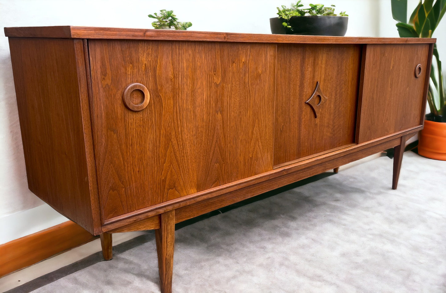 REFINISHED Mid Century Modern Walnut Sideboard Buffet 6 ft