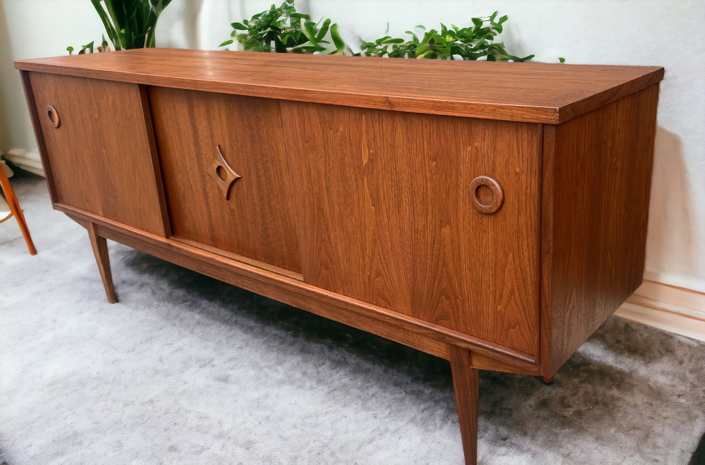 REFINISHED Mid Century Modern Walnut Sideboard Buffet 6 ft