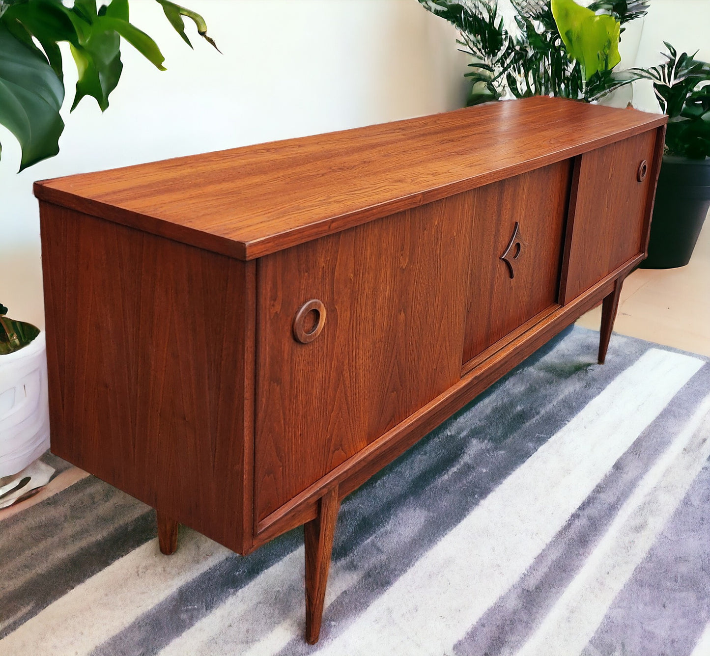 REFINISHED Mid Century Modern Walnut Sideboard Buffet 6 ft
