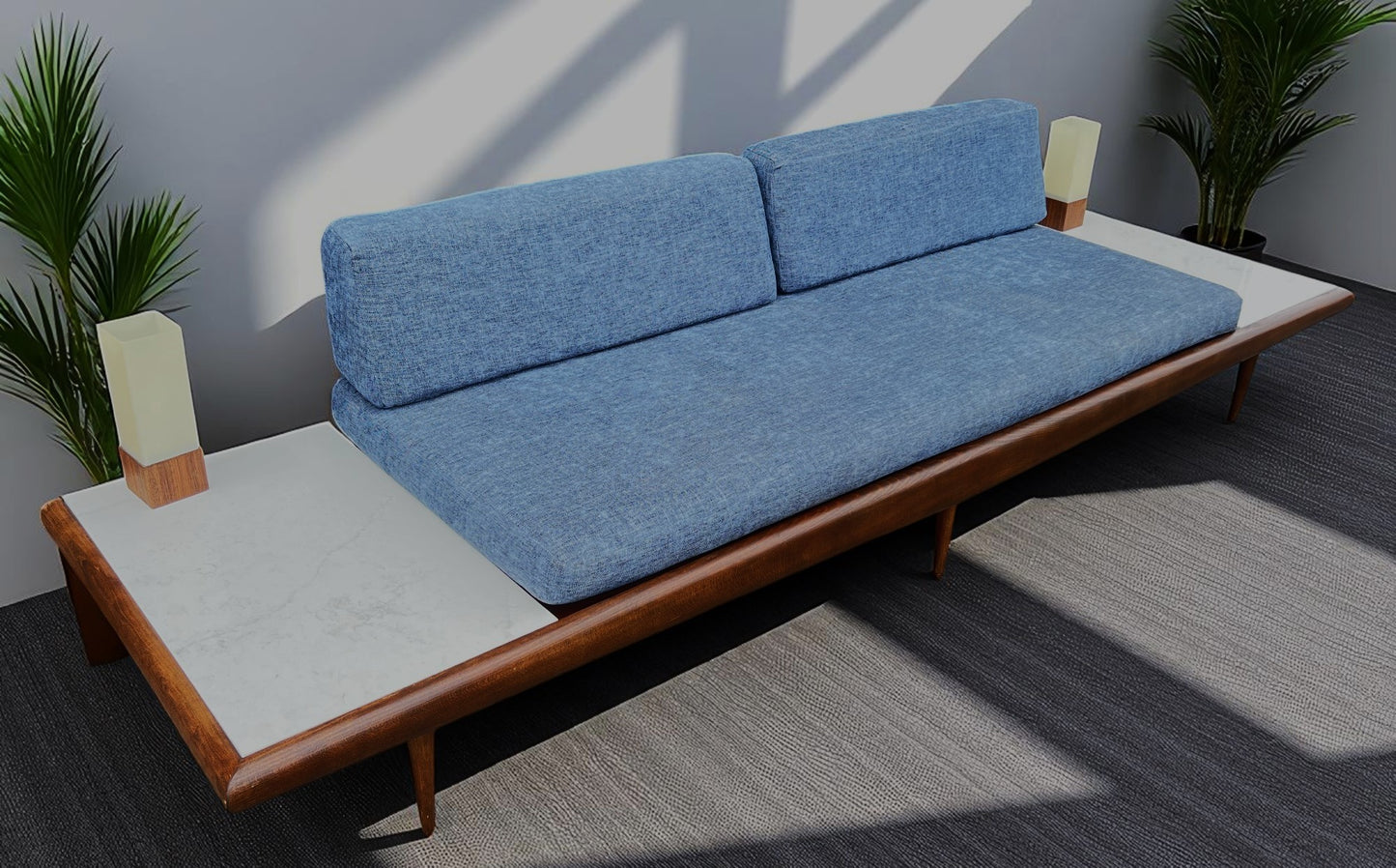 REFINISHED Mid Century Modern A. Pearsall Floating Sofa w End Tables 889-S