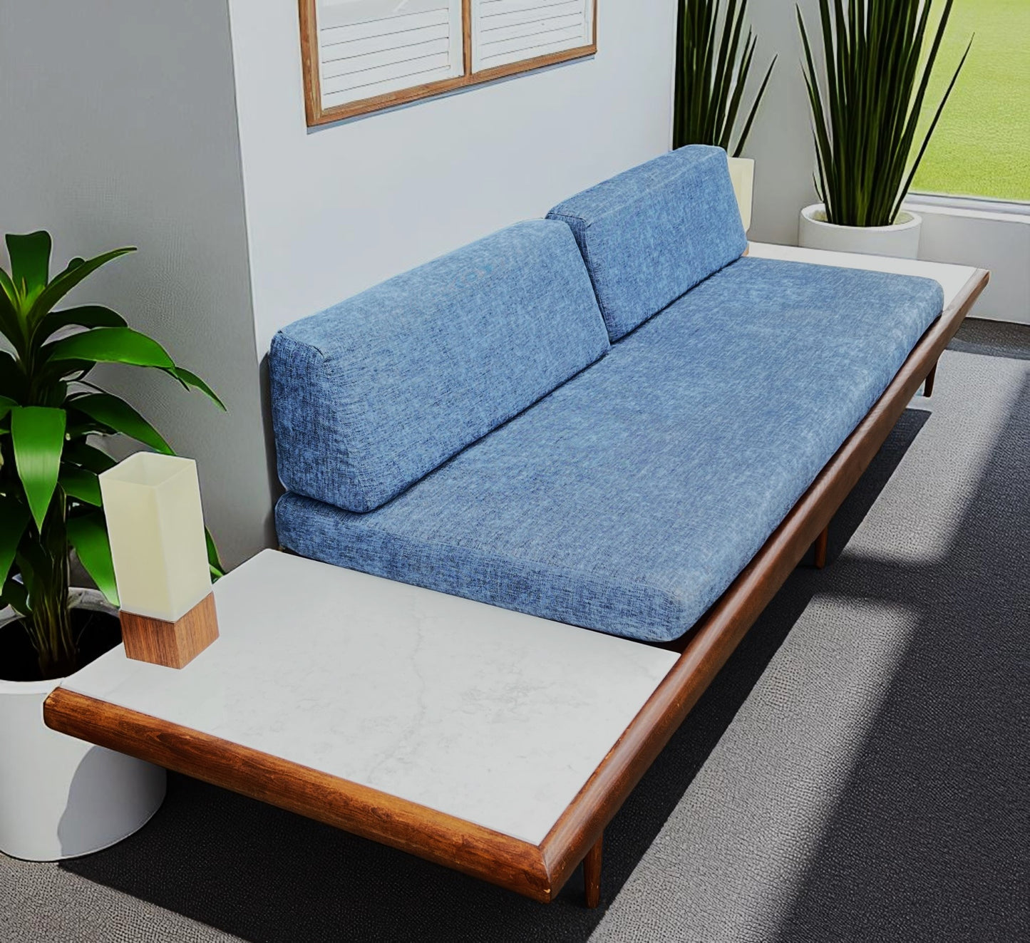 REFINISHED Mid Century Modern A. Pearsall Floating Sofa w End Tables 889-S