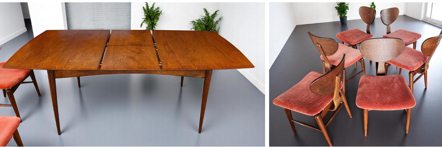REFINISHED MCM Russell Spanner Dining Table & 6 REUPHOLSTERED Chairs