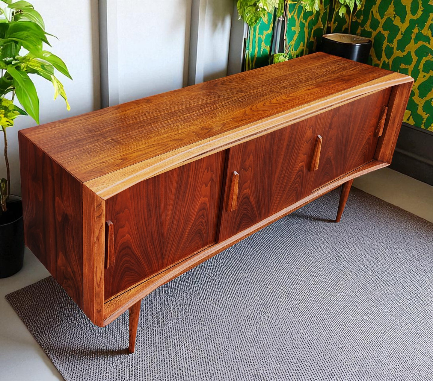 REFINISHED Mid Century Modern Walnut Buffet Credenza by Deilcraft 68"