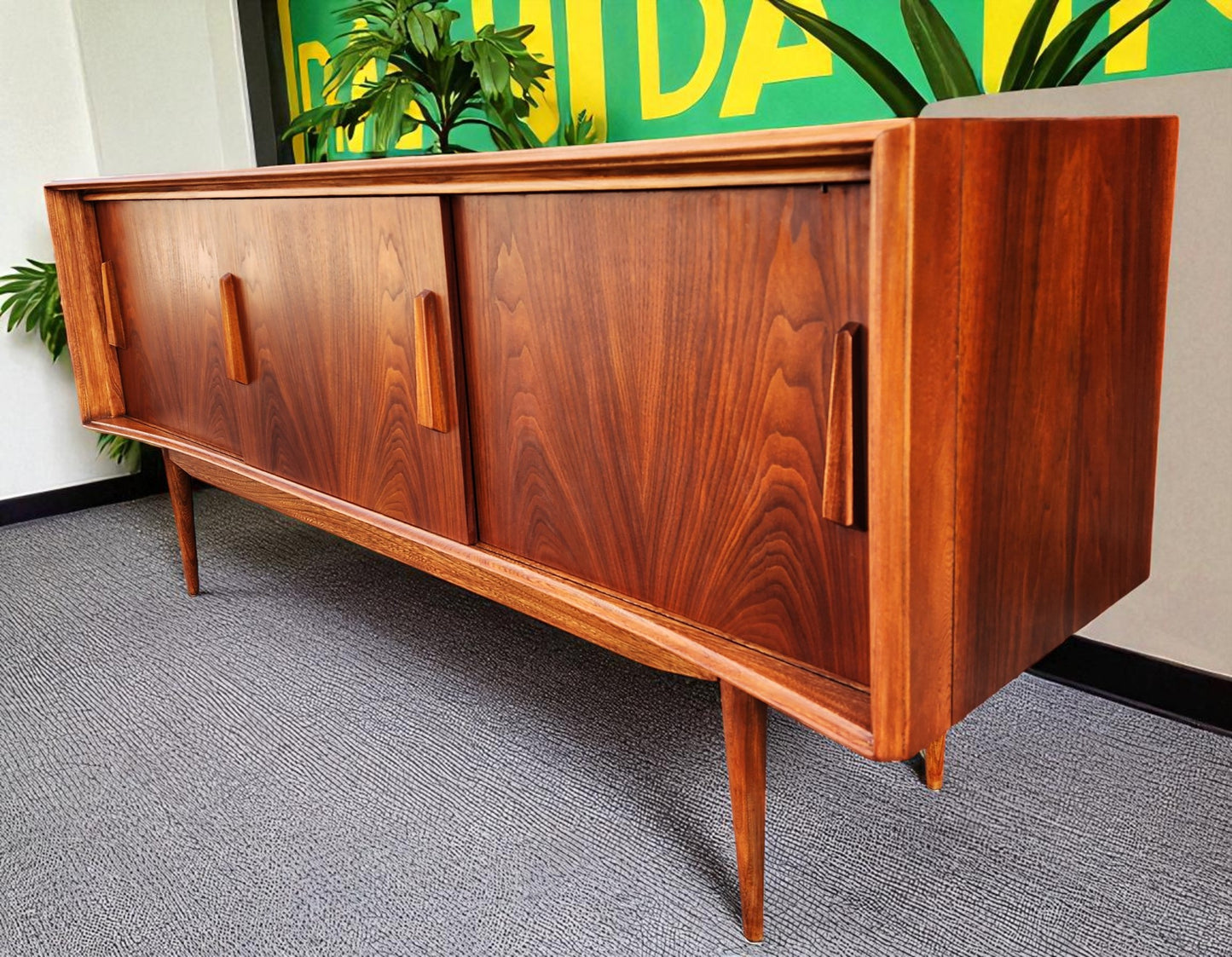 REFINISHED Mid Century Modern Walnut Buffet Credenza by Deilcraft 68"