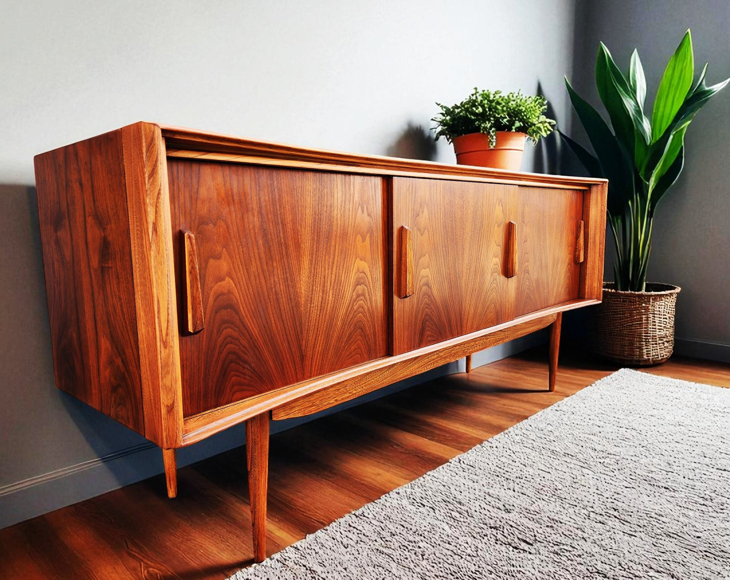 REFINISHED Mid Century Modern Walnut Buffet Credenza by Deilcraft 68"