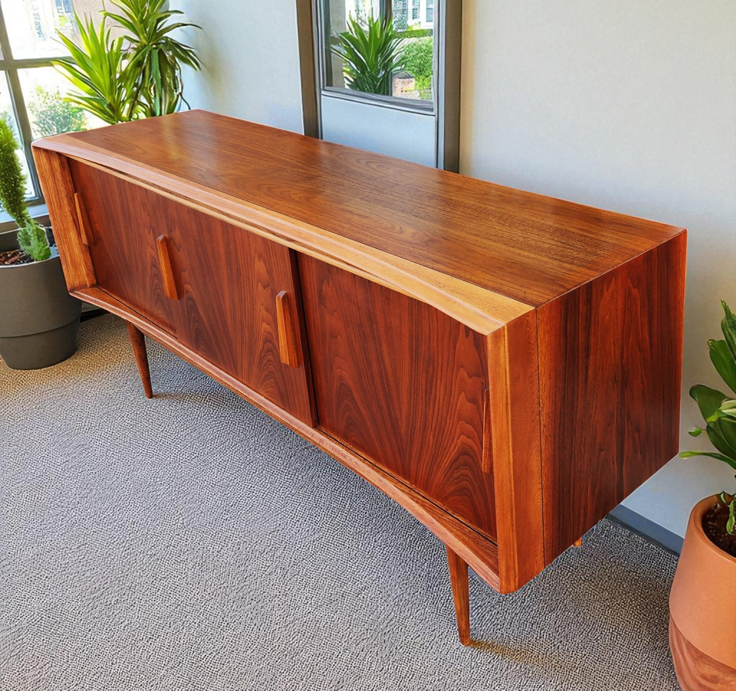 REFINISHED Mid Century Modern Walnut Buffet Credenza by Deilcraft 68"